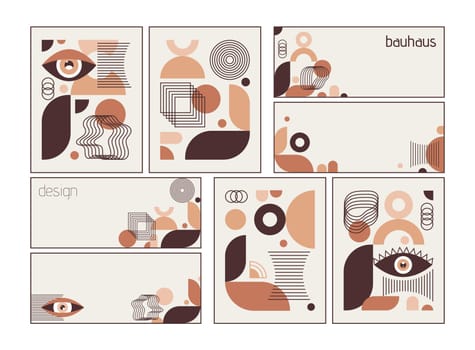Bauhaus geometric eye Design set. Posters, web-banners in Boho color.