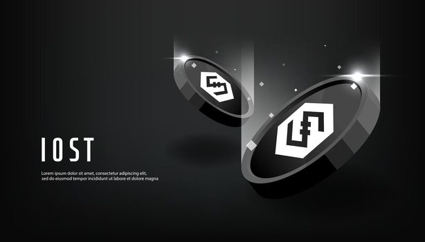 IOST coin banner. IOST coin cryptocurrency concept banner background.