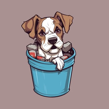 dog inside trash can vector illustration
