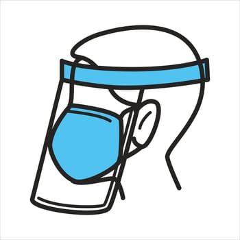 Coronavirus protective measures, isolated icon of character wearing surgical mask and facial shield. Equipment for workers, doctors and laboratory assistants. Covid 19 pandemic, vector in flat