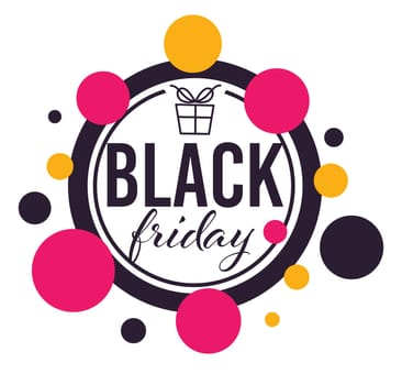 Discounts and special offers on black friday, isolated rounded banner for shops and stores. Proposal on american holiday, reduction of price and lowering cost on products, vector in flat style