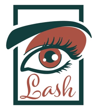 Eyelashes extension and professional treatment in salon or beauty studio. Label or emblem, logotype with eye and brow, calligraphic inscription. Cosmetology and beautician care, vector in flat