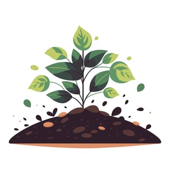Young plant growing out of the ground. Plant growing from soil. Vector illustration.
