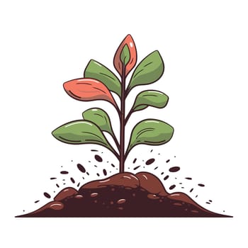 Young plant growing out of the ground. Plant growing from soil. Vector illustration.