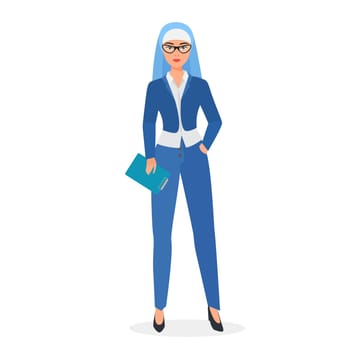 Middle east business woman. Muslim lady in classic suit vector cartoon illustration