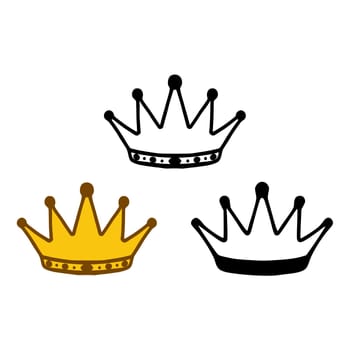Queen crown icon set in doodles styles isolated on white background. Royal or queen sign, authority symbol