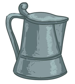 Old fashioned metal jug with handle and lid, isolated container for water, kettle used in medieval times and epoch. Rusty kitchenware made of strong material. Historical exponent, vector in flat style