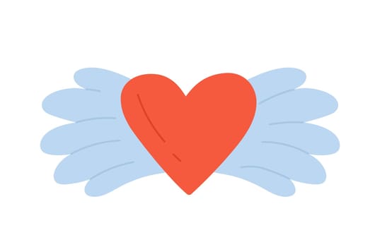 Heart with wings. Valentine day celebrate, romance and couple love vector illustration