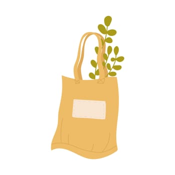 Reusable organic bag. Cotton natural products, zero waste shopping vector illustration