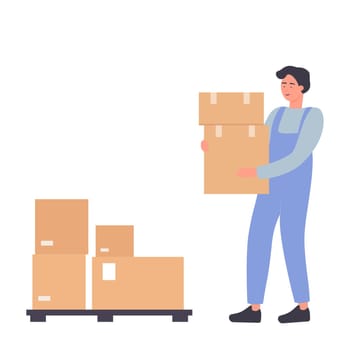 Storekeeper inventory and goods supply. Warehouseman job, store employee vector illustration