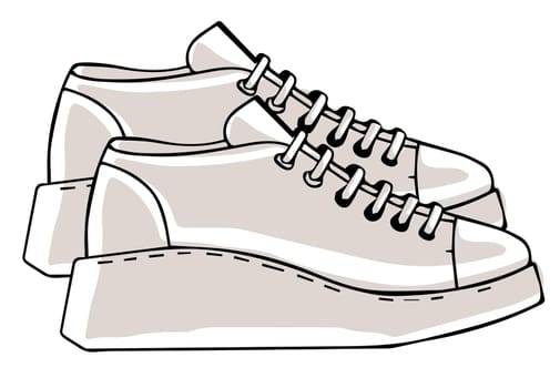 Sportive sneakers on massive platform, isolated pair of shoes for sports or daily usage and casual outfits. Modern fashionable clothes, footwear with lace. Unisex design. Vector in flat style