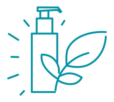 Natural organic cosmetic products with useful components and ingredients for moisturizing and lifting. Treatment and care for face and body, tube with leaves. Line art, simple vector in flat style