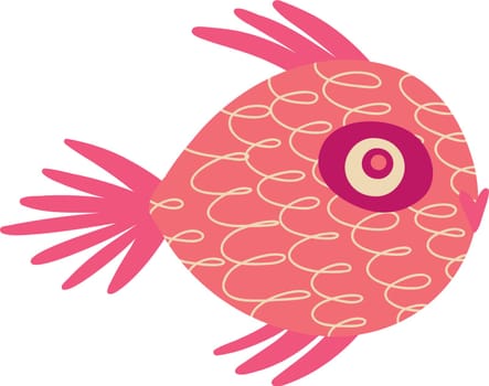 Awesome funny red fish with a face, Illustration in a modern childish hand-drawn style