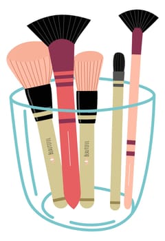 Tools and instruments for application of makeup, shades and brushes, cosmetology and beauty, beautician salon. Skincare and treatment, eyeshadow or concealer. Vector in flat style illustration