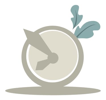 Timer with countdown or clock showing time, isolated watch with decorative foliage, Stopwatch for punctuality and setting deadlines. Management and organization, urgent alarm. Vector in flat style