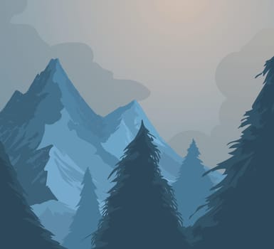 beautiful mountains and forest vector nature landscape background