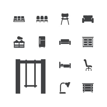 bed,nightstand,symbol,fridge,concept,icon,sign,isolated,office,interior,white,modern,furniture,armchair,flat,design,vector,decoration,graphic,table,element,sofa,set,shape,business,work,chair,black,lamp,icons,clean,home,seat,pergola,swing,background,comfortable,silhouette,style,illustration,object