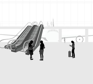 the airport scene vector silhouette people travel background