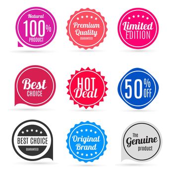 Sale and Product Quality Label Set  in Retro Colors Vector Illustration EPS10