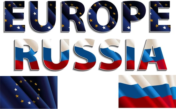 european and russian flag font isolated on white