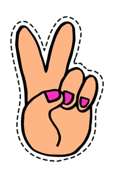 Peace and victory hand gesture, symbol of peacefulness. Gesturing and non verbal communication, emoticon or logo talking in web. Sticker or isolated icon, label or emblem. Vector in flat style