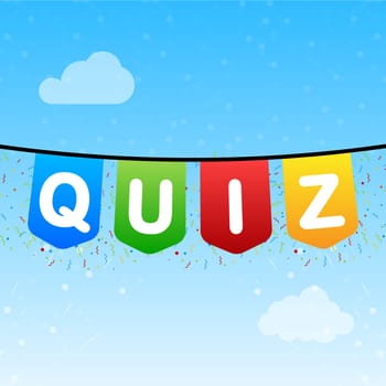 Quiz banner. question competition. Colorful flag on white background