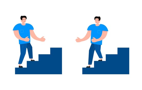 Man walking stairs, up and down movement. Emergency evacuation. Vector illustration
