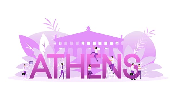 Athens skyline, monochrome silhouette. Greek temple Vector illustration