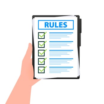 Rules, Checklist with requirements. Principles and strategy. Vector illustration