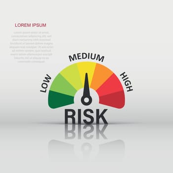 Risk meter icon in flat style. Rating indicator vector illustration on white isolated background. Fuel level sign business concept.