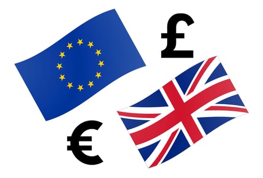 EURGBP forex currency pair vector illustration. EU and UK flag, with Euro and Pound symbol.