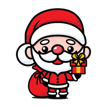 Cute And Kawaii Christmas Santa Claus With Bag And Present Box