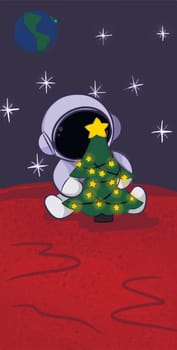 Vector illustration of Cosmonaut with christmas tree