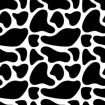 Cow print, giraffe seamless pattern. Vector hand drawn cartoon illustration. Cow spots in doodle style. Flat design. Safari print is in black and white colors.