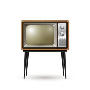 Vector Realistic Retro TV Receiver Isolated on White Background. Home Interior Design Concept. Vintage TV Set in Front View. Television Concept.