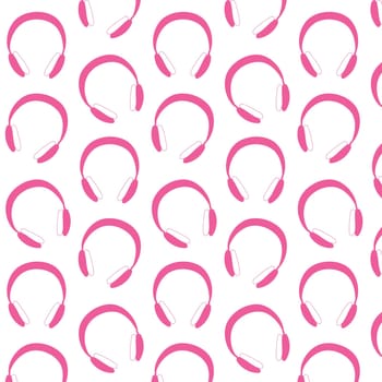 barbicore headphones pink warm doll girl accessory line pattern textile background vector illustration