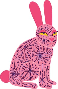 Cute pink rabbit with tattoos Illustration in a modern childish hand-drawn style