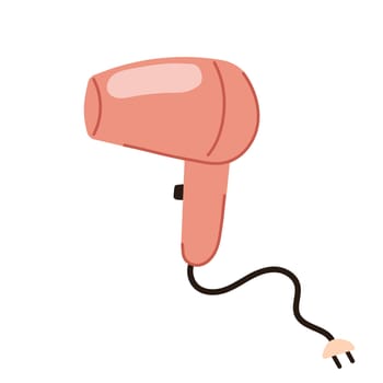 Pink hair dryer icon in flat doodle style. Vector Illustration isolated on white background.