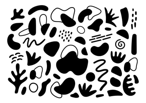Abstract geometric shapes seamless pattern. Vector Hand drawn various shapes and doodle objects. Abstract contemporary modern style pattern. Trendy black and white illustration. Stamp texture.