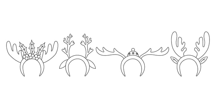 deer antler headbands decoration christmas accessory line doodle set elements vector illustration