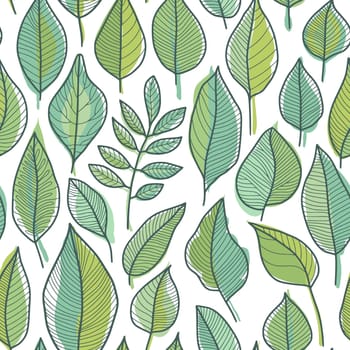 Floral Pattern Grey Green Outline and Light Green, Chartreuse Color Leaves on White Background, Wallpaper Design for Printing on Fashion Textile, Fabric, Wrapping Paper, Packaging
