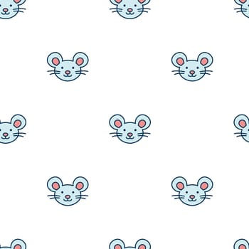 Mouse muzzle. Rat character is in doodle style for designing baby clothes. Hand drawn seamless pattern with cartoon bear. Bohemian nursery print. Kids design texture for pajamas. Vector illustration