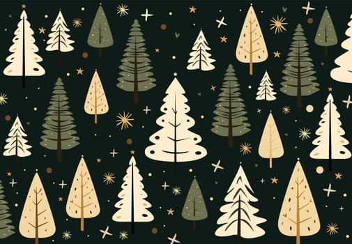 Christmas pattern with various fir trees on a dark background. Christmas pattern with various fir trees on a dark background. New Year trees for design.