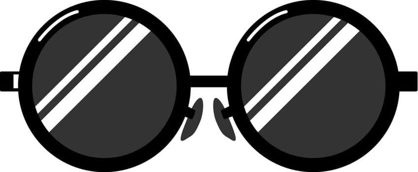 Round tinted glasses. Health and vision protection. Eye protection accessory. Cartoon monochrome black and white vector isolated on white background