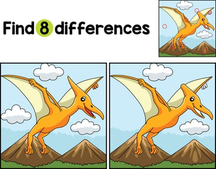 Find or spot the differences on this Pterodactyl Dinosaur Kids activity page. It is a funny and educational puzzle-matching game for children.