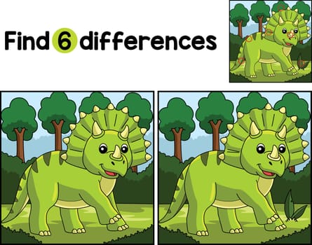 Find or spot the differences on this Triceratops Dinosaur Kids activity page. It is a funny and educational puzzle-matching game for children.