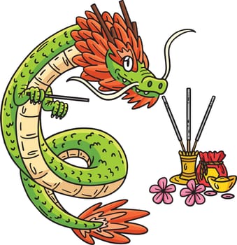 This cartoon clipart shows a Year of the Dragon Lighting Incense illustration.