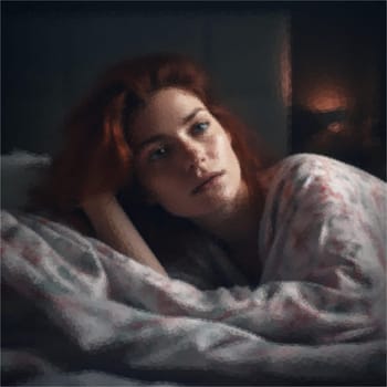 Beautiful woman falls asleep at night in her bedroom. Vector illustration
