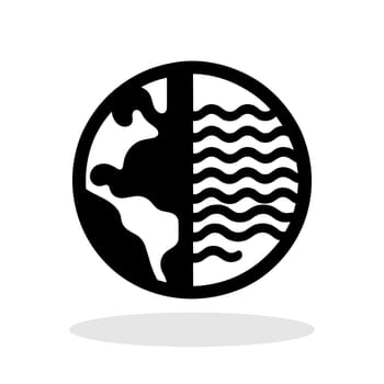 Climate crisis emblem with Earth and rising heat. Black icon of Globe with water waves. Vector illustration