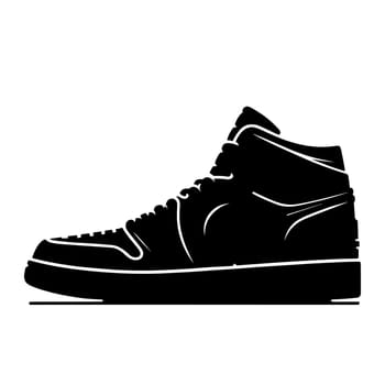 Sneakers icon. Black silhouette of high-top sneakers on a white background. Vector illustration